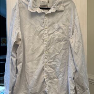 Goodfellow & Co White with Light Blue Pinstripe Casual Button-Down Shirt